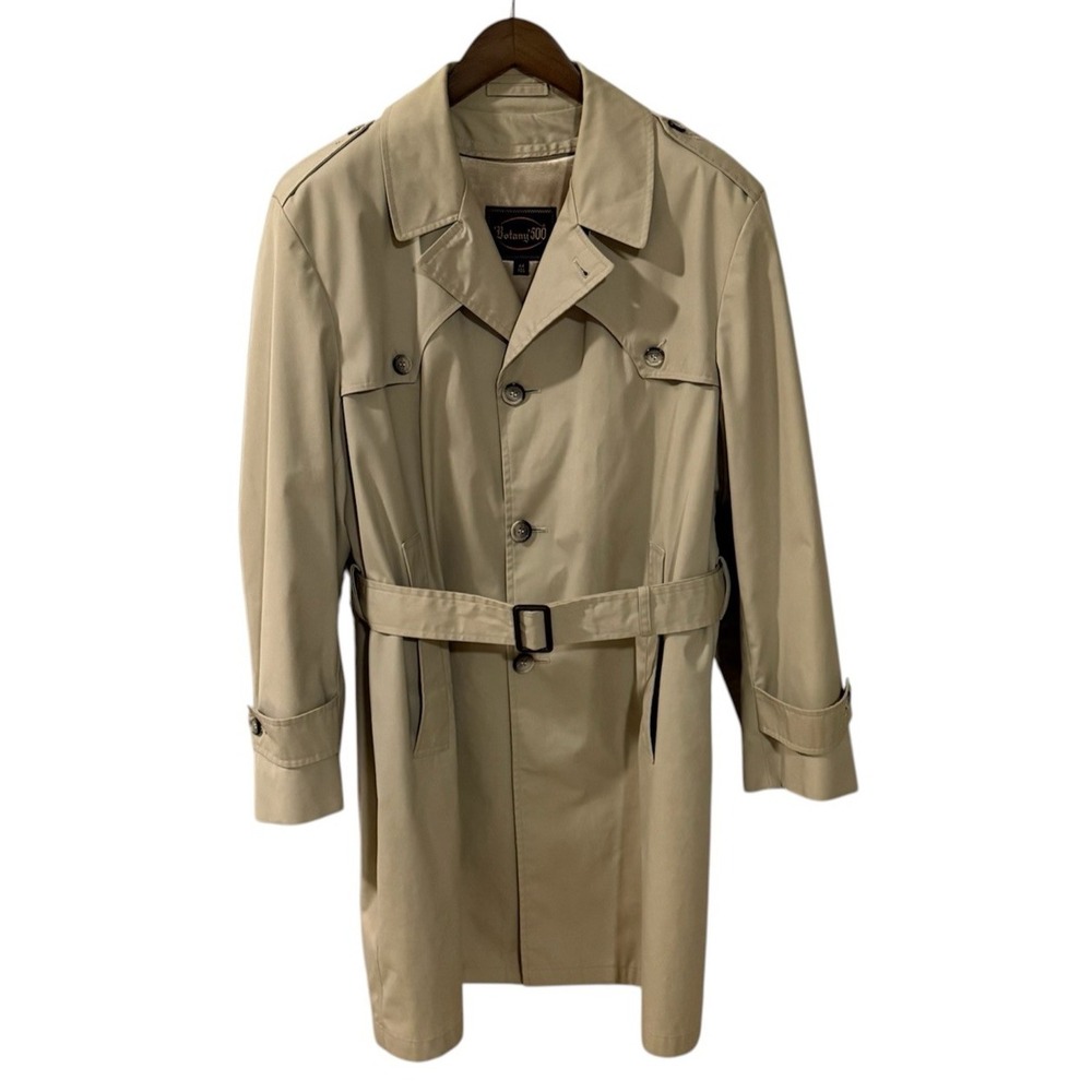 Vintage Botany 500 Trench Coat Mens 44 Beige Removable Plaid Lining Belted